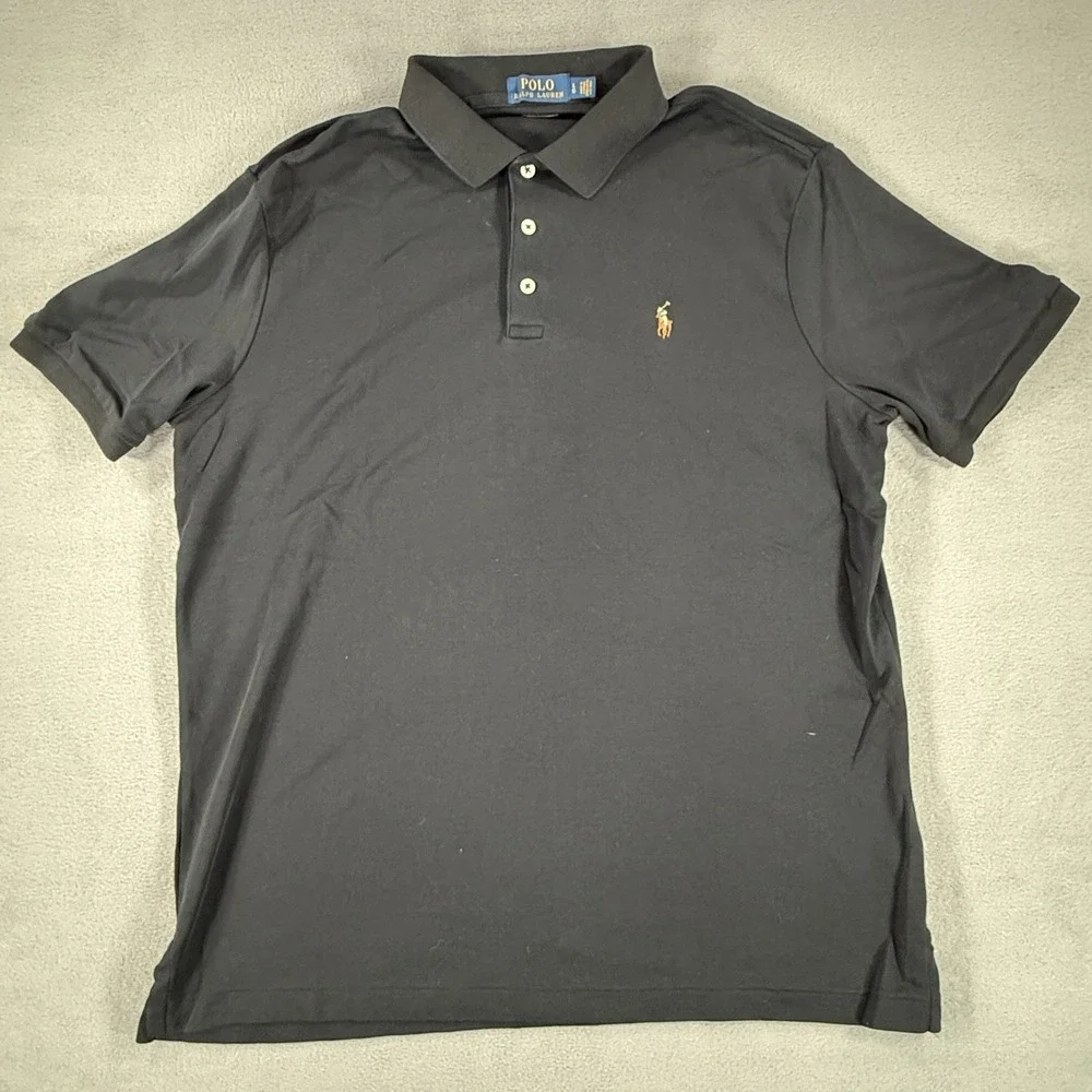 Polo Ralph Lauren Golf Shirt Mens Large Black Classic Fit Tennis Short Sleeve